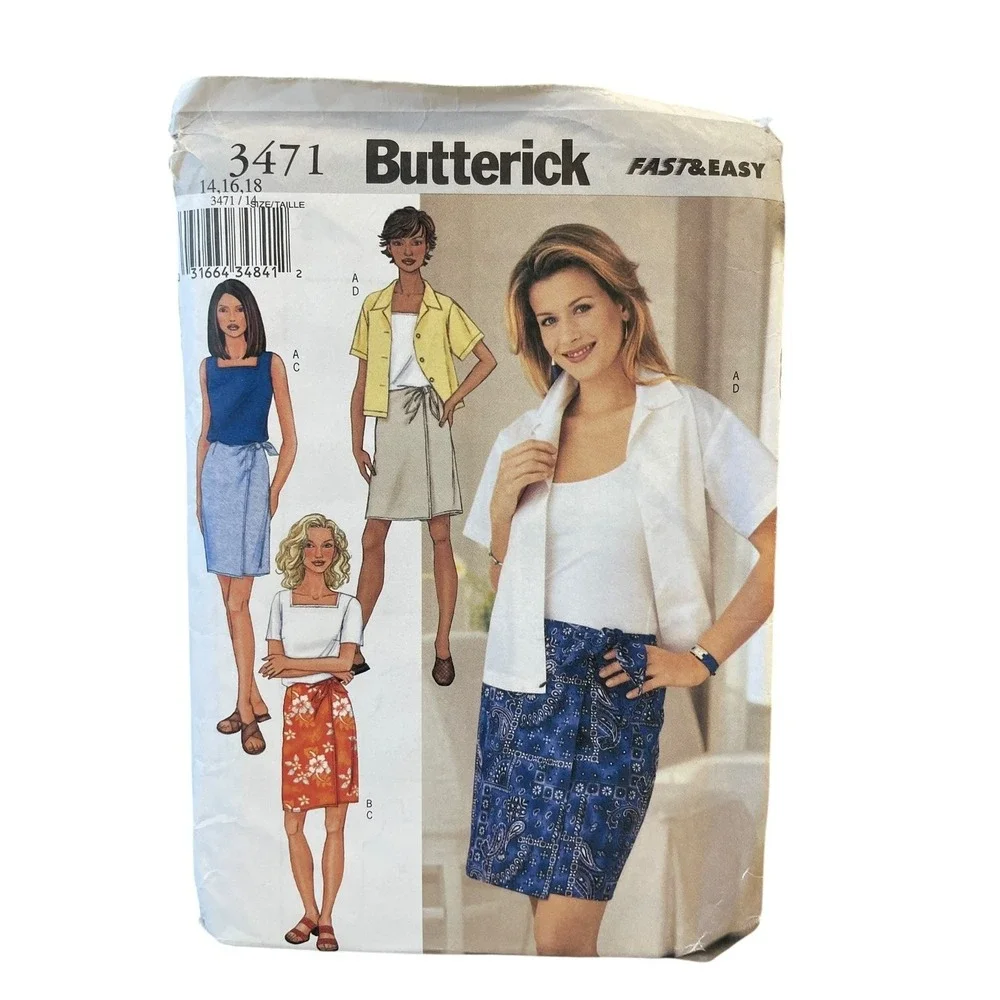 Butterick‎ 3471 Misses' Top Shirt Wrap Skirt Size 14 16 18 2000s Fashion